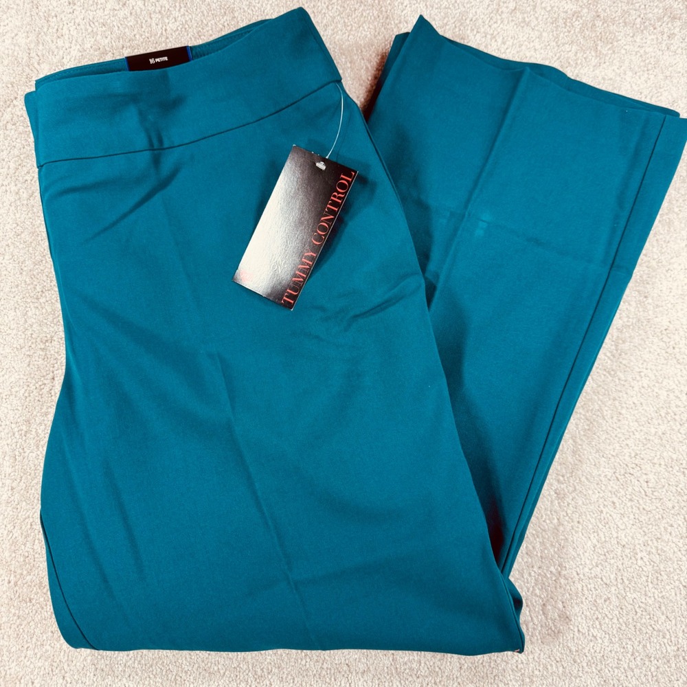 Avenue Tummy Control Slimming Pull On Pants Teal Blue 16 Petite NWT
